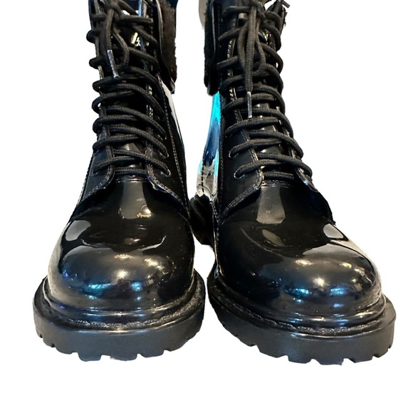 Kenneth Cole Reaction | Black Rain Lace Up Cozy Lug Sole Rain Boots Size 9 - Picture 7 of 14